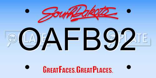 OAFB92 South Dakota License Plate