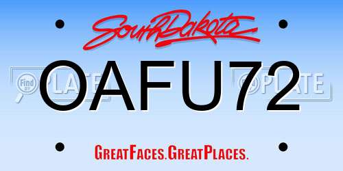 OAFU72 South Dakota License Plate
