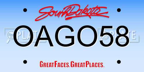 OAGO58 South Dakota License Plate
