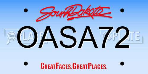 OASA72 South Dakota License Plate