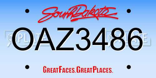 OAZ3486 South Dakota License Plate
