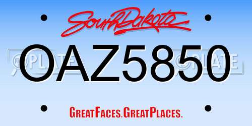 OAZ5850 South Dakota License Plate