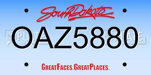 OAZ5880 South Dakota License Plate