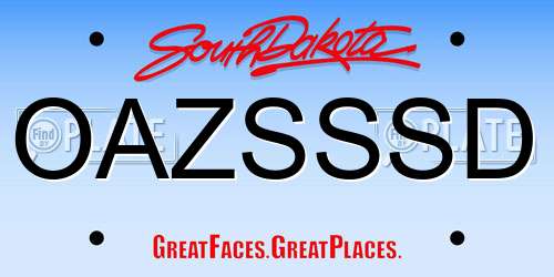 OAZSSSD South Dakota License Plate