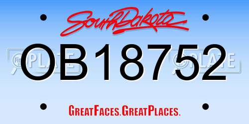 OB18752 South Dakota License Plate