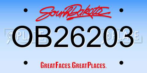 OB26203 South Dakota License Plate