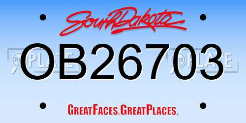 OB26703 South Dakota License Plate