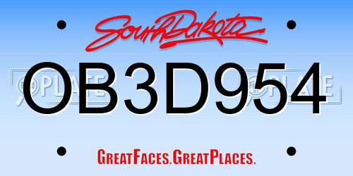 OB3D954 South Dakota License Plate