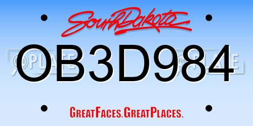 OB3D984 South Dakota License Plate