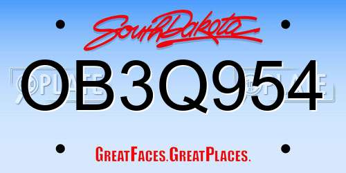 OB3Q954 South Dakota License Plate