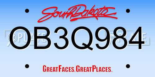 OB3Q984 South Dakota License Plate
