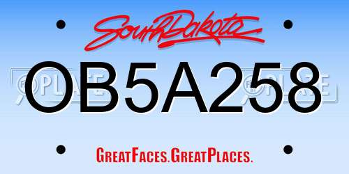 OB5A258 South Dakota License Plate