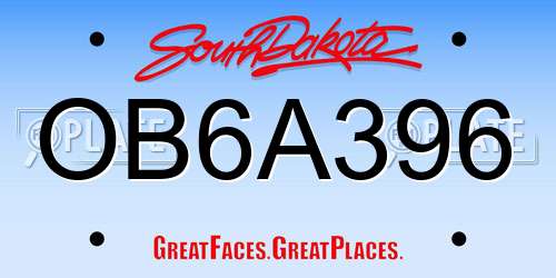 OB6A396 South Dakota License Plate