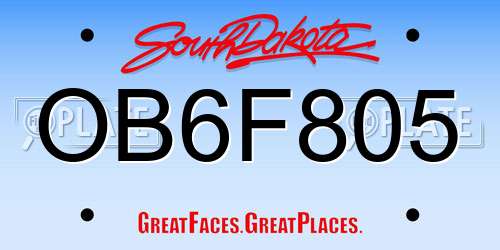 OB6F805 South Dakota License Plate