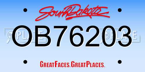 OB76203 South Dakota License Plate