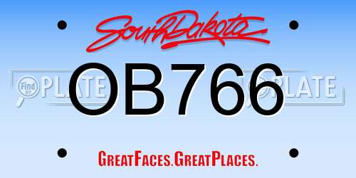 OB766 South Dakota License Plate