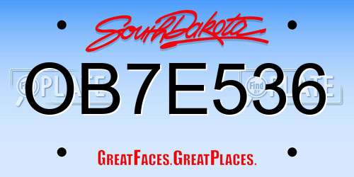 OB7E536 South Dakota License Plate