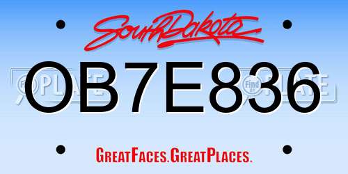 OB7E836 South Dakota License Plate