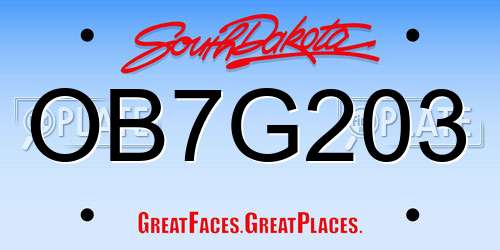 OB7G203 South Dakota License Plate