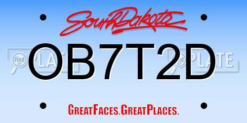 OB7T2D South Dakota License Plate
