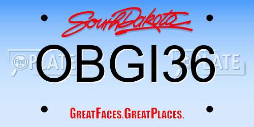 OBGI36 South Dakota License Plate