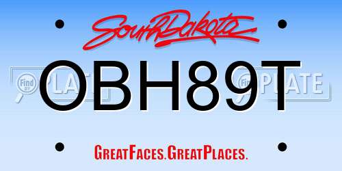 OBH89T South Dakota License Plate