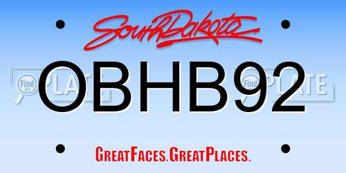 OBHB92 South Dakota License Plate
