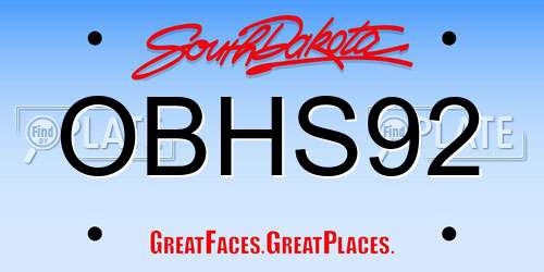 OBHS92 South Dakota License Plate