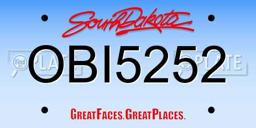 OBI5252 South Dakota License Plate