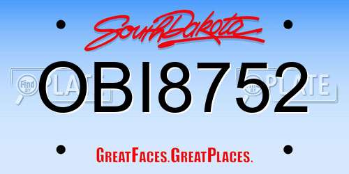 OBI8752 South Dakota License Plate