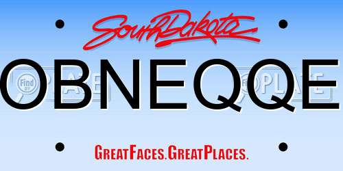 OBNEQQE South Dakota License Plate