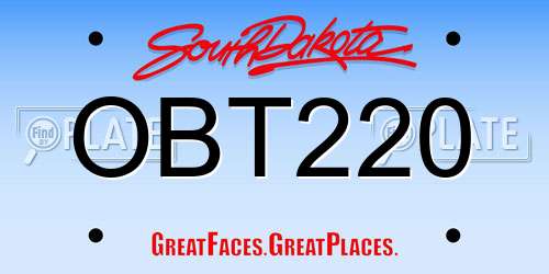 OBT220 South Dakota License Plate