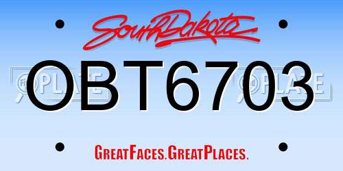 OBT6703 South Dakota License Plate