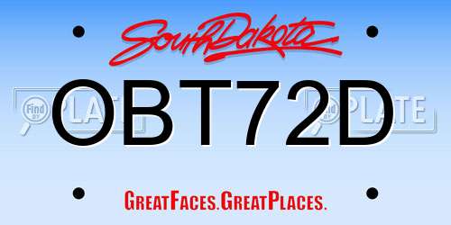 OBT72D South Dakota License Plate