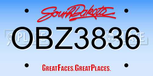 OBZ3836 South Dakota License Plate