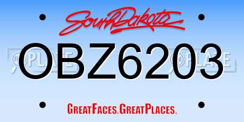 OBZ6203 South Dakota License Plate