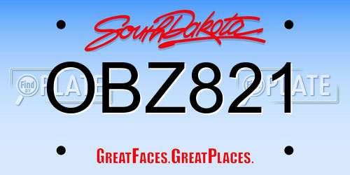 OBZ821 South Dakota License Plate