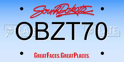 OBZT70 South Dakota License Plate