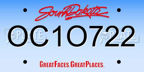 OC1O722 South Dakota License Plate