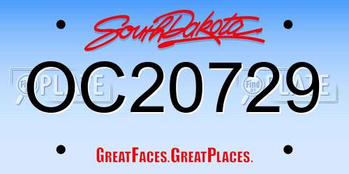 OC20729 South Dakota License Plate