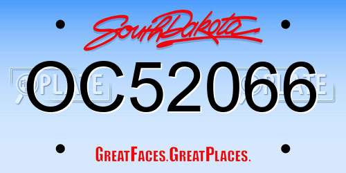 OC52066 South Dakota License Plate