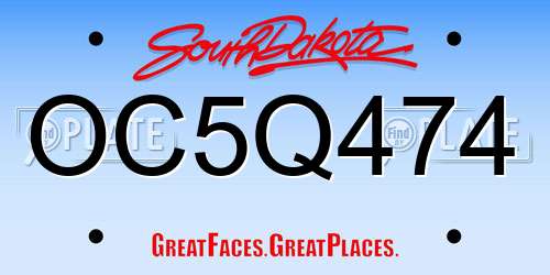 OC5Q474 South Dakota License Plate