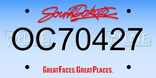 OC70427 South Dakota License Plate