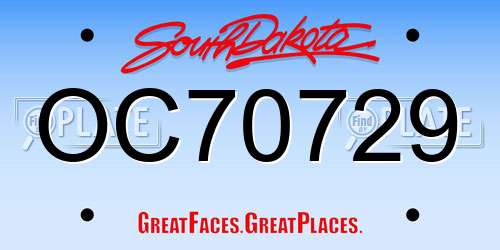 OC70729 South Dakota License Plate
