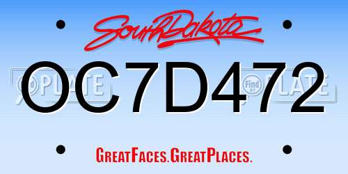 OC7D472 South Dakota License Plate