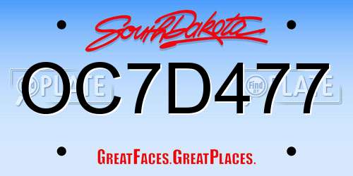 OC7D477 South Dakota License Plate