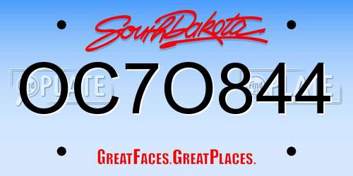OC7O844 South Dakota License Plate