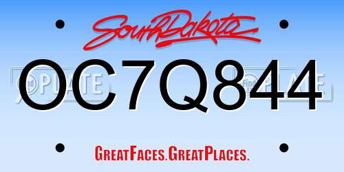 OC7Q844 South Dakota License Plate