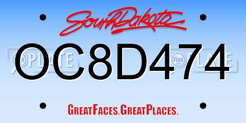 OC8D474 South Dakota License Plate