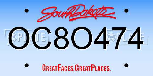 OC8O474 South Dakota License Plate